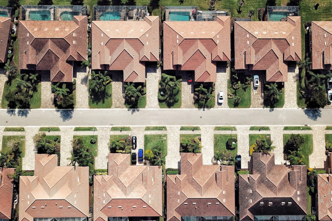 florida neighborhood aerial tile roofs pools